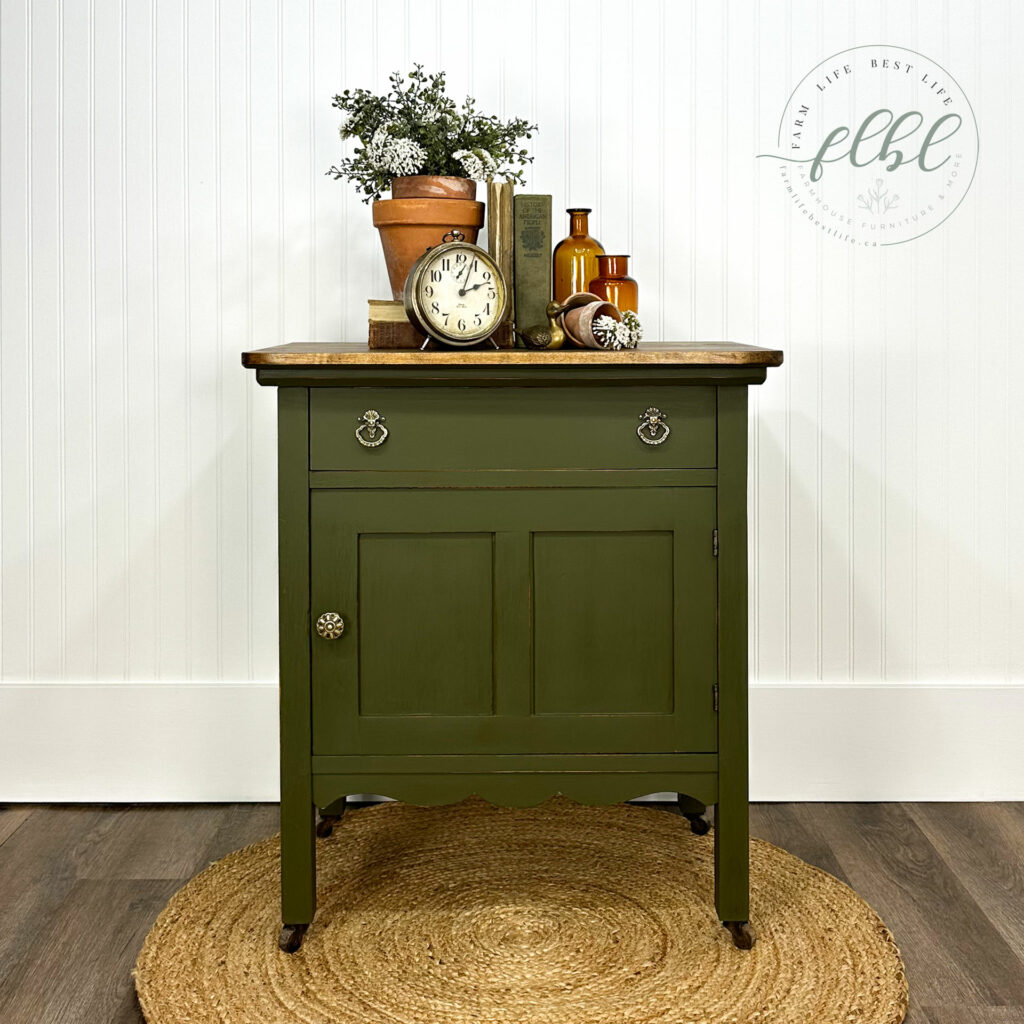Deep Olive Green Antique Washstand Makeover