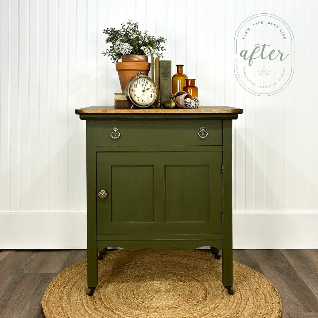 Deep Olive Green Antique Washstand Makeover